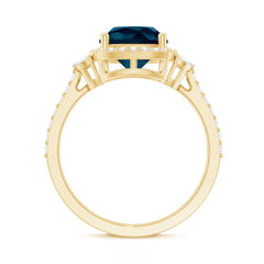 Certified Cushion Cut London Blue Topaz and Diamond Engagement Ring