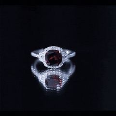 Natural Garnet Cushion Cut Engagement Ring with Diamond Halo
