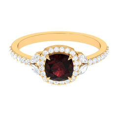 Natural Garnet Cushion Cut Engagement Ring with Diamond Halo