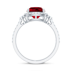 Certified Cushion Cut Lab Ruby and Diamond Halo Engagement Ring