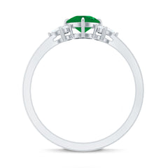 Certified Real Cushion Cut Emerald Engagement Ring with Diamond Trio