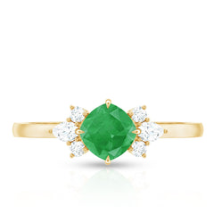 Certified Real Cushion Cut Emerald Engagement Ring with Diamond Trio