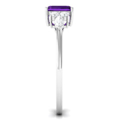Asscher Cut Amethyst Solitaire Engagement Ring with Diamond Trio