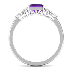 Asscher Cut Amethyst Solitaire Engagement Ring with Diamond Trio