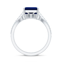 Certified 4.8 Carat Asscher Cut Lab Grown Blue Sapphire Diamond Engagement Ring with Enhancer