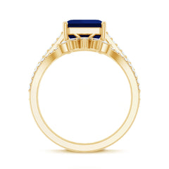 Certified 4.8 Carat Asscher Cut Lab Grown Blue Sapphire Diamond Engagement Ring with Enhancer