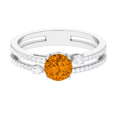 Natural Citrine Diamond Double Band Engagement Ring