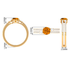Natural Citrine Diamond Double Band Engagement Ring