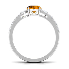 Natural Citrine Diamond Double Band Engagement Ring