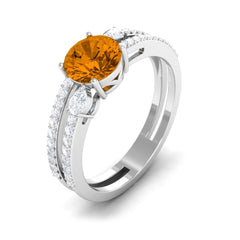 Natural Citrine Diamond Double Band Engagement Ring