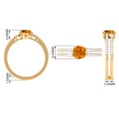 Natural Citrine Diamond Double Band Engagement Ring