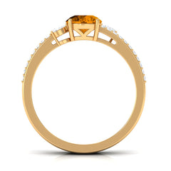 Natural Citrine Diamond Double Band Engagement Ring