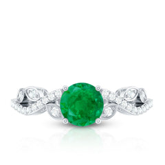 Nature Inspired Emerald Engagement Ring with Natural Diamond
