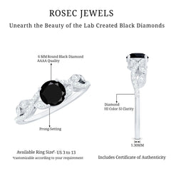 Round Created Black Diamond and Diamond Designer Engagement Ring