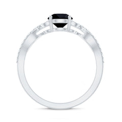 Round Created Black Diamond and Diamond Designer Engagement Ring
