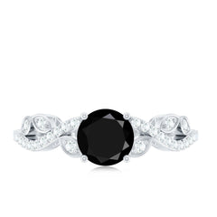 Round Created Black Diamond and Diamond Designer Engagement Ring