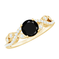 Round Created Black Diamond and Diamond Designer Engagement Ring
