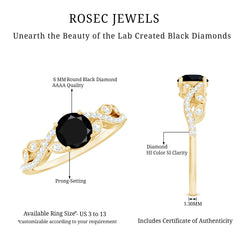 Round Created Black Diamond and Diamond Designer Engagement Ring