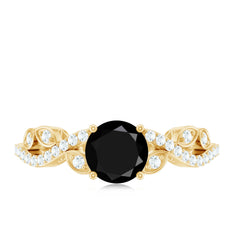 Round Created Black Diamond and Diamond Designer Engagement Ring