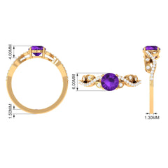Nature Inspired Amethyst and Diamond Solitaire Engagement Ring