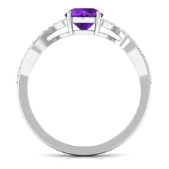 Nature Inspired Amethyst and Diamond Solitaire Engagement Ring