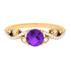 Nature Inspired Amethyst and Diamond Solitaire Engagement Ring