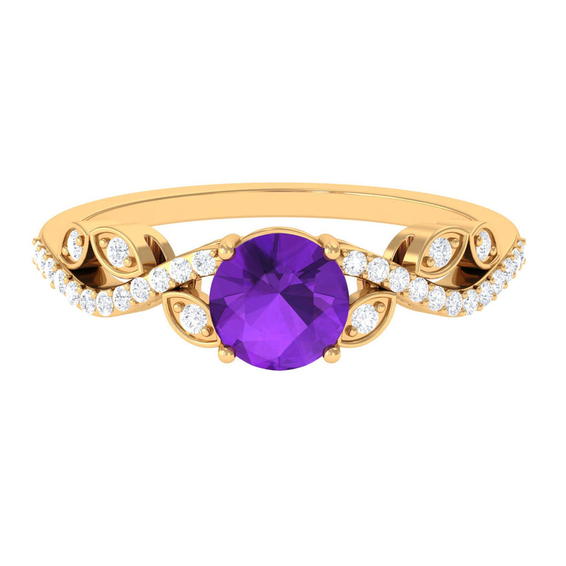 Nature Inspired Amethyst and Diamond Solitaire Engagement Ring