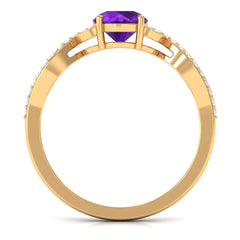 Nature Inspired Amethyst and Diamond Solitaire Engagement Ring