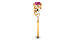 Round Shape Pink Tourmaline Designer Engagement Ring with Diamond