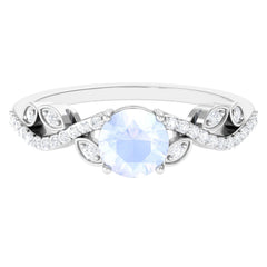 Round Shape Moonstone Designer Engagement Ring with Diamond