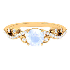 Round Shape Moonstone Designer Engagement Ring with Diamond