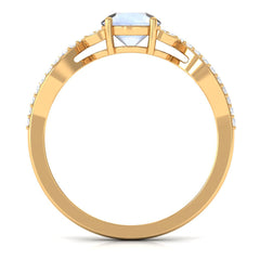 Round Shape Moonstone Designer Engagement Ring with Diamond