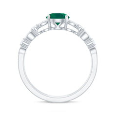 Classic Emerald Diamond Double Band Engagement Ring