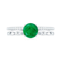 Classic Emerald Diamond Double Band Engagement Ring