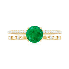 Classic Emerald Diamond Double Band Engagement Ring