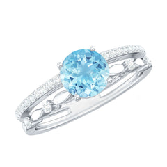 Natural Aquamarine Double Band Engagement Ring with Diamond