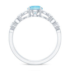 Natural Aquamarine Double Band Engagement Ring with Diamond
