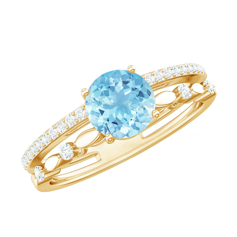 Natural Aquamarine Double Band Engagement Ring with Diamond