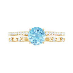 Natural Aquamarine Double Band Engagement Ring with Diamond