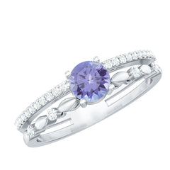 Certified Real Tanzanite Double Band Engagement Ring with Diamond
