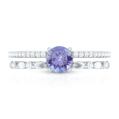 Certified Real Tanzanite Double Band Engagement Ring with Diamond