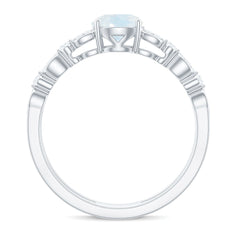 6 MM Moonstone Double Band Solitaire Engagement Ring with Diamond