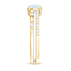6 MM Moonstone Double Band Solitaire Engagement Ring with Diamond