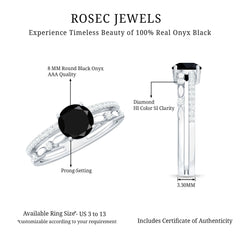 8mm Round Black Onyx and Diamond Promise Engagement Double Band Ring