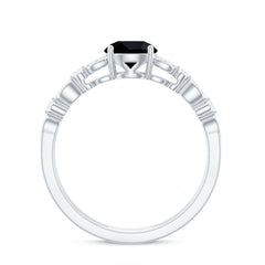 8mm Round Black Onyx and Diamond Promise Engagement Double Band Ring
