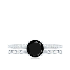 8mm Round Black Onyx and Diamond Promise Engagement Double Band Ring