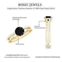 8mm Round Black Onyx and Diamond Promise Engagement Double Band Ring