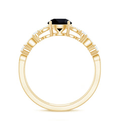 8mm Round Black Onyx and Diamond Promise Engagement Double Band Ring