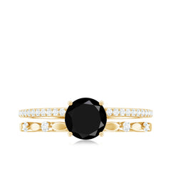 8mm Round Black Onyx and Diamond Promise Engagement Double Band Ring