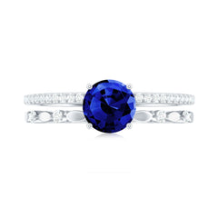 Certified 1 Carat Lab Grown Blue Sapphire Diamond Double Band Engagement Ring